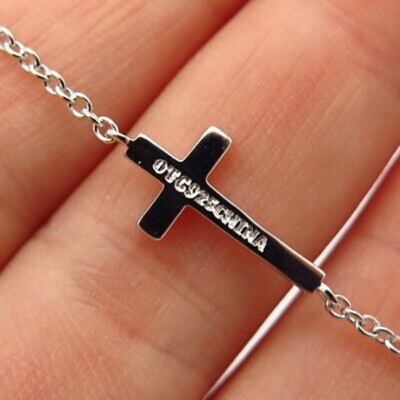 925 Sterling Silver Cross Station Rolo Link Bracelet 7.5-8.5" - Picture 4 of 5